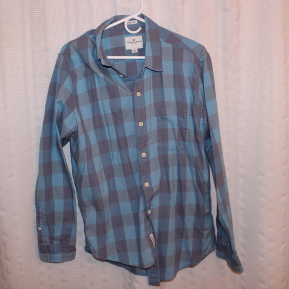 Blue/gray American Eagle Flannel Button Down - Picture 1 of 3